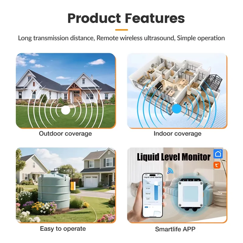 B68C 202W Tuya High Accuracy Submersible Sensor Intelligent Water Tank Level Sensor Meter Gauge Tank 10M Sensor