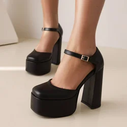 Spring and autumn New style Round head Super-high heel Women's Shoes Shallow mouth Buckle waterproof Thick heel Women Shoes