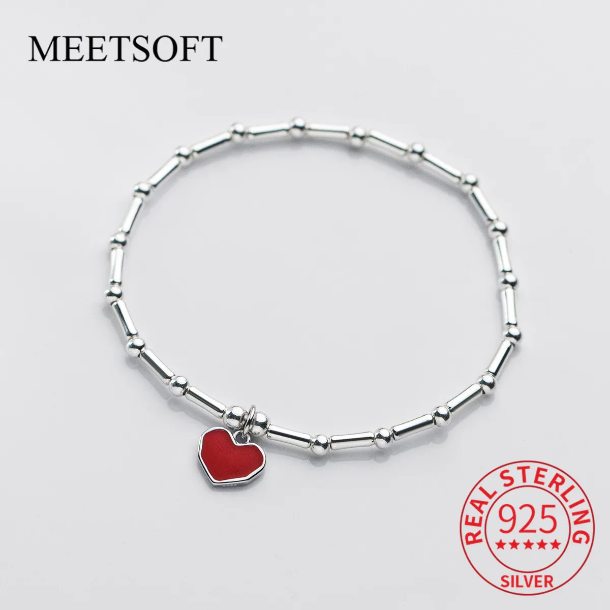 

MEETSOFT Classic S925 Стерлинговое Серебро, эмалированное сердце, плетеная эластичная подвеска, ювелирные изделия ручной работы «сделай сам», оптовая продажа