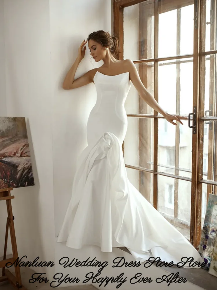 2026 Minimalist Satin Strapless Wedding Dress Square Neck Mermaid Bridal Gown Vestidos de Novia Customized