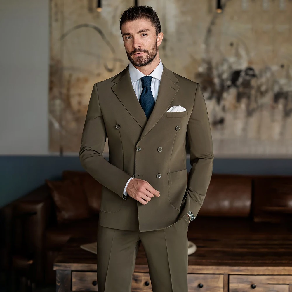 

Formal Double Breasted Men's Suits Fashion Notch Lapel Slim Fit Blazer High Quality 2 Piece Jacket Pants Outfits Costume Homme