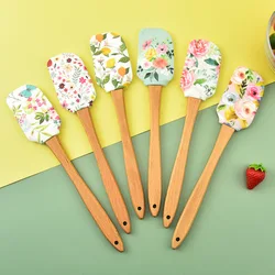 Spatule en silicone créative avec manche en bois, grattoir de cuisine pour gâteau, crème, chocolat, pansement, mélangeur de pâte, centre commercial