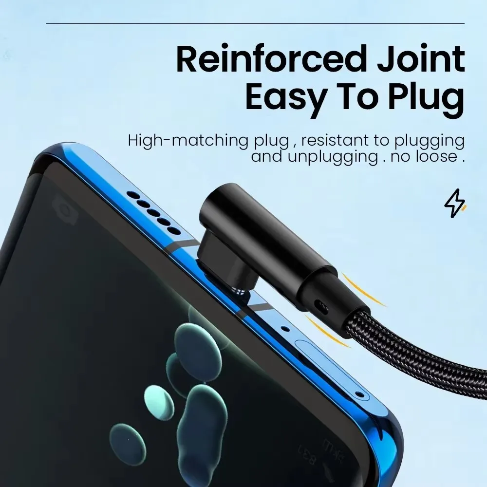 كابل شحن USB C 6A 66 وات 90 °   تصميم الكوع شحن سريع كابل من النوع C شحن سريع للأجهزة الذكية أسلاك البيانات عالية السرعة
