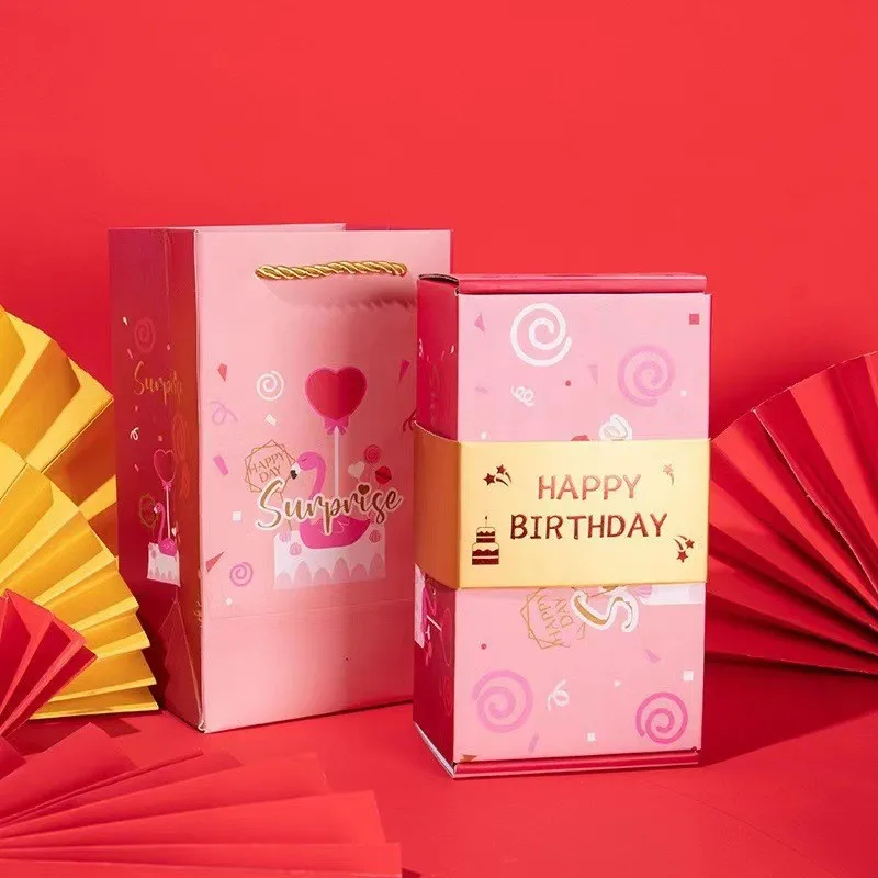 

Bounce Box DIY Folding Paper Birthday Gift Surprise Bounce Explosion Red