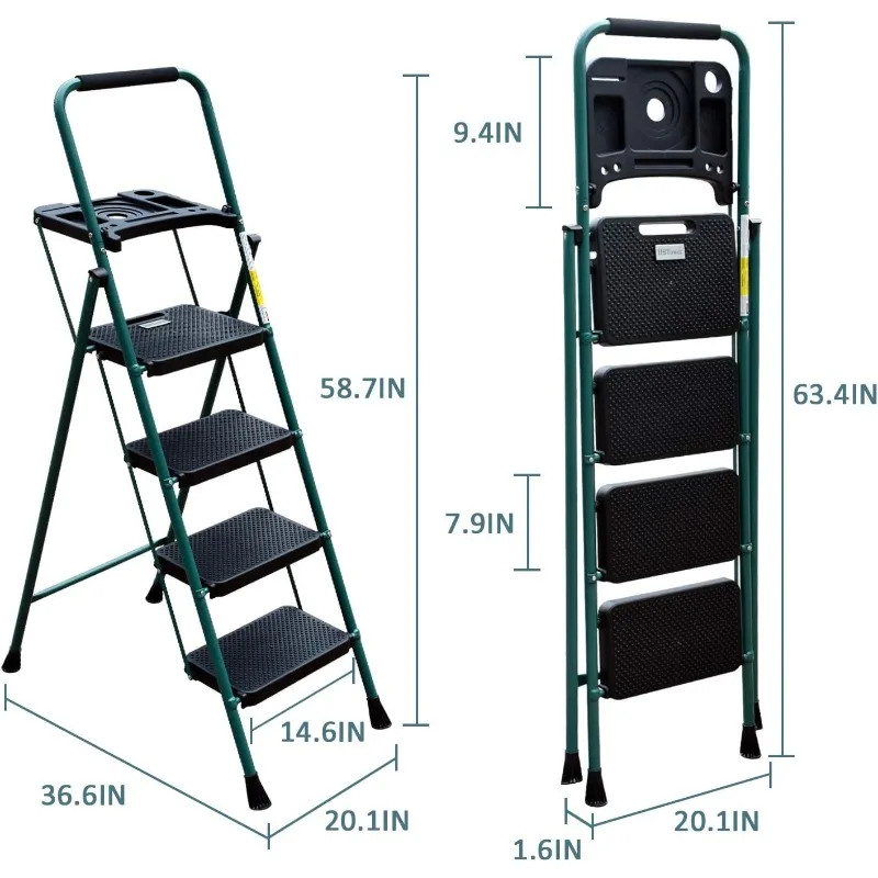 

Folding Step Stool with Tool Platform, Wide Anti-Slip Pedal, Sturdy Steel Ladder, Convenient Handgrip, Lightweight