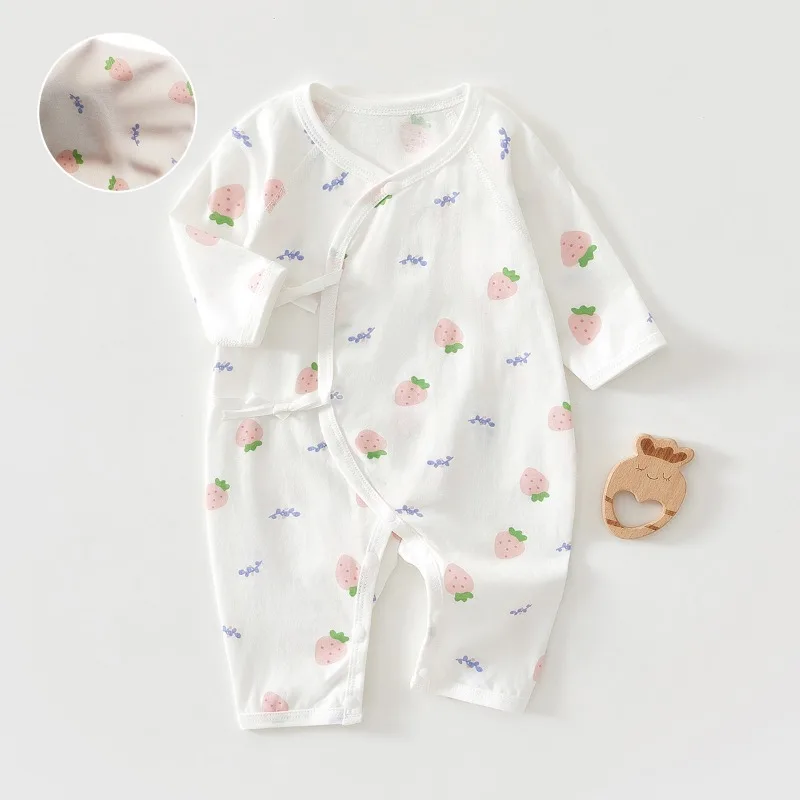 Baby Summer Onesie Pure Cotton Short-sleeved Butterfly Clothes Romper Baby Belly Protection Thin Monk Clothes