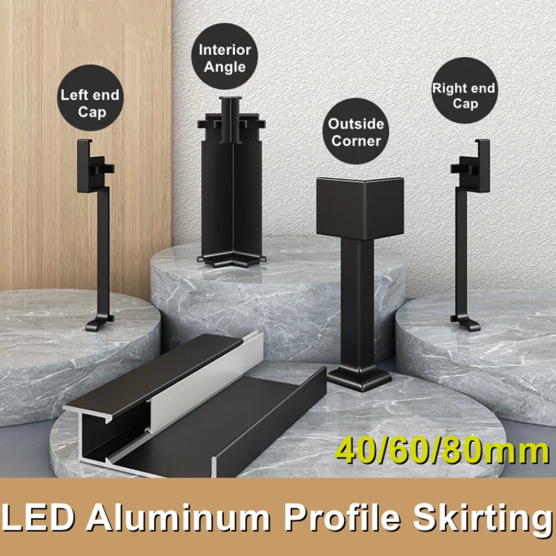 Embedded LED Skirting Board Aluminium Profile Channel Silicone Diffuser Wall Corner Floor Baseboard Skirting Line Bar Strip Lamp