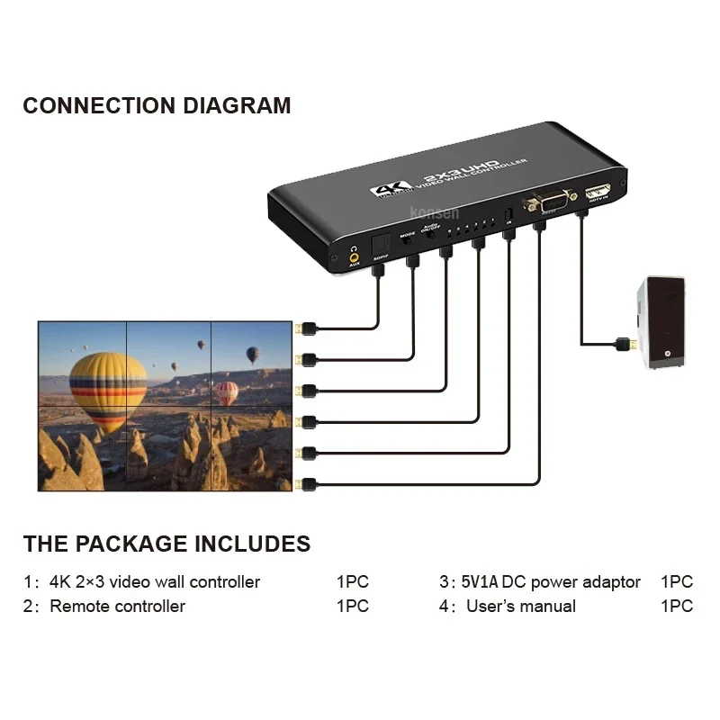 2x3 HDMI Video Wall Controller 4K 1080P 60Hz 2x3 2x2 2x1 1x2 3x2 Screen Wall Stitching Processor with Audio out TV Splicer Box