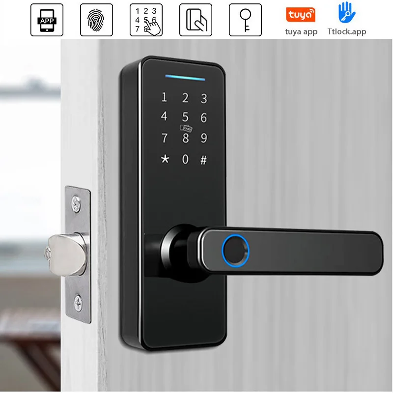 Tuya ttlock eletrônico fechadura da porta inteligente com impressão digital biométrica/cartão inteligente/senha/chave de desbloqueio/usb de