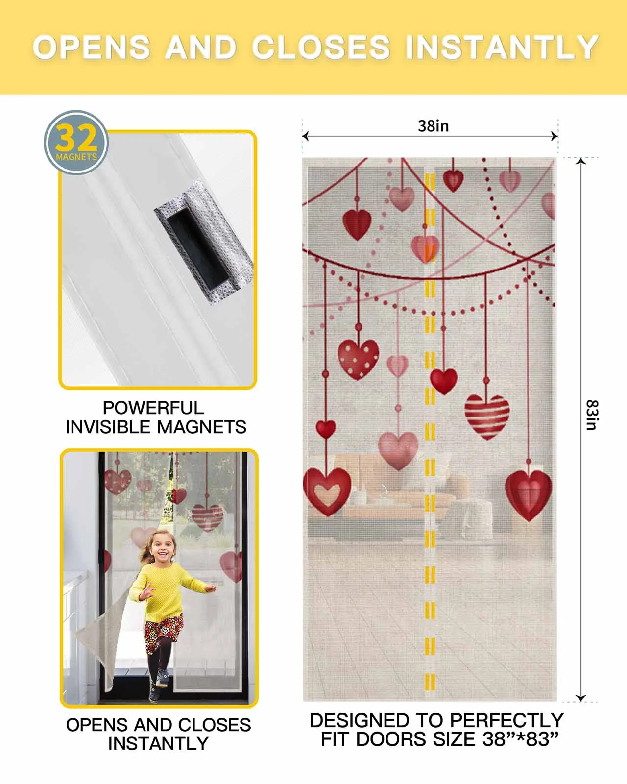 Valentine'S Day Love Magnetic Door Curtain Summer Living Room Bedroom Home Anti-mosquito Screen Door Curtain