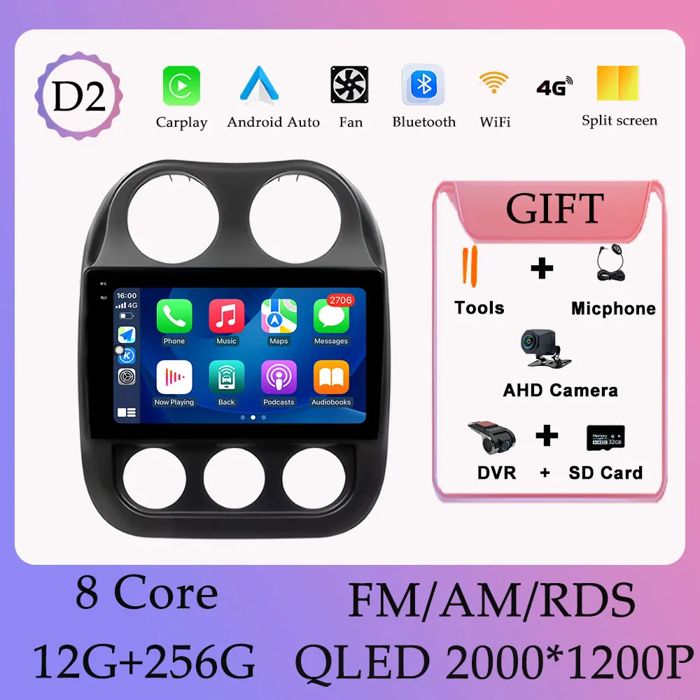 Draadloze Carplay Android 16 Autoradio Video Audi Multimedia Speler voor Jeep Compass Patriot 2009-2015 GPS Navi DSP Stereo WIFI