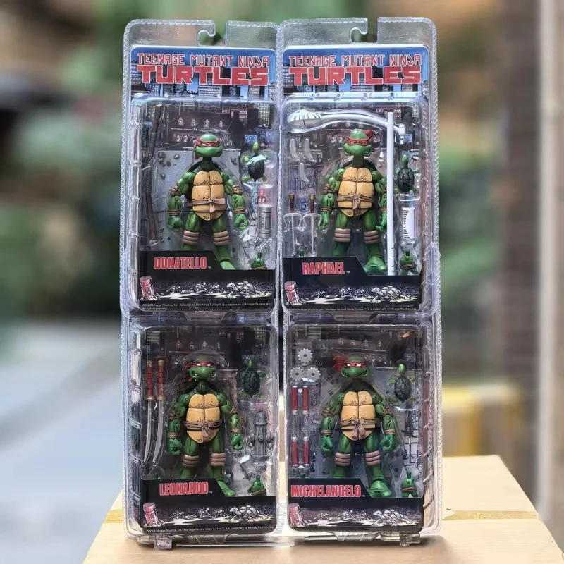 New NECA Turtles Figures Pizza Club Leonardo Leads Tmnt Turtles First Ninja Anime Action Figure Model Doll Gifts Toys In Stock