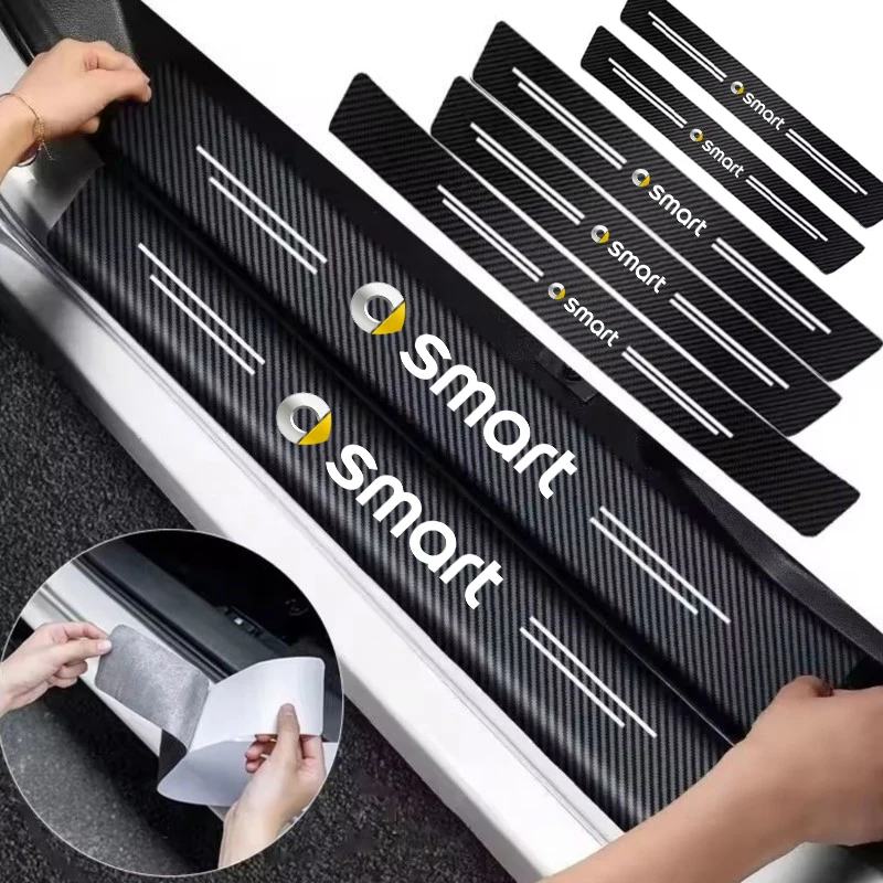 1/4/5 Uds. Pegatinas de placa de umbral de puerta de coche de fibra de carbono para Smart Fortwo Forfour 451 453 450 45 Roadster Coupe Cabrio Crossblade