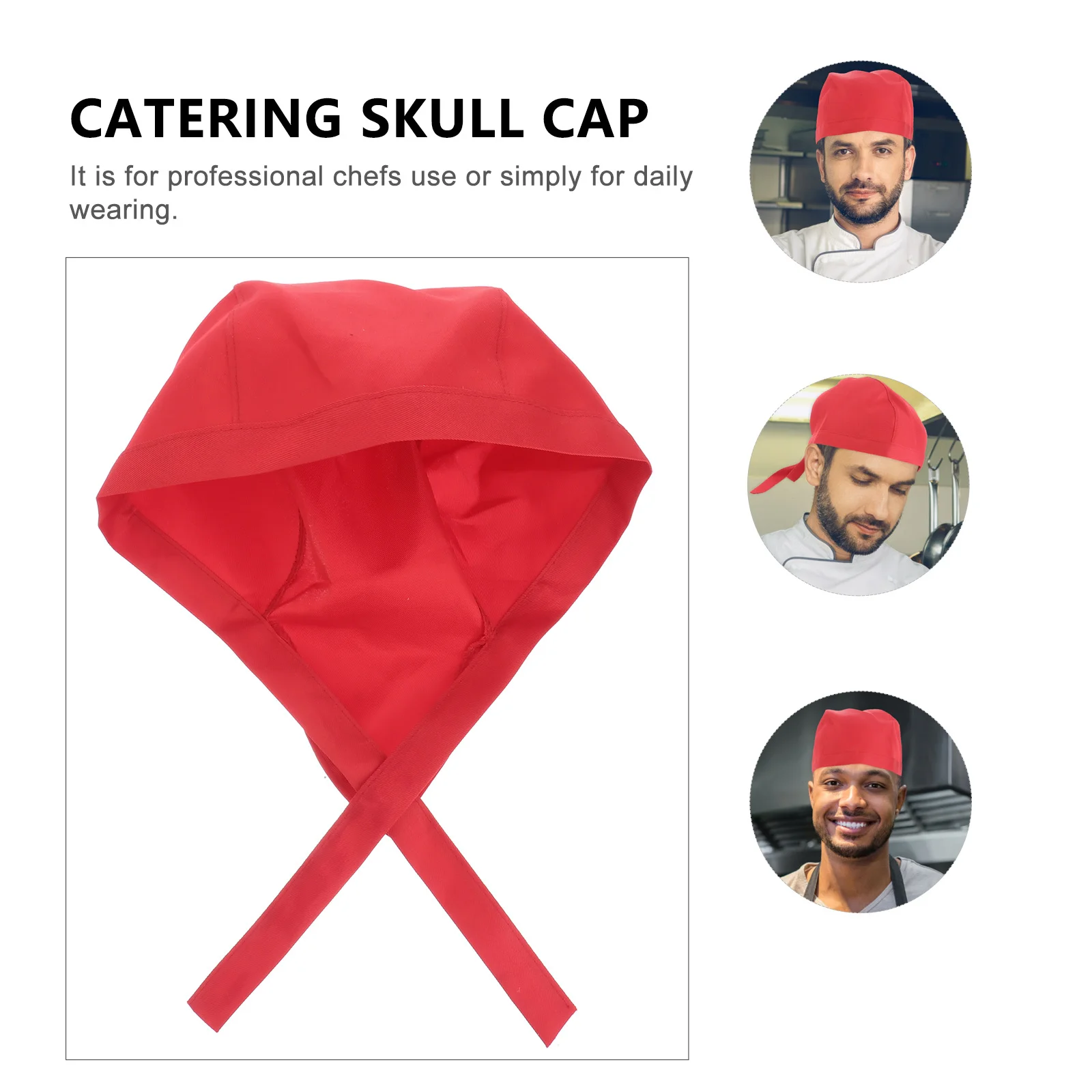 Red Canvas Chefs Hat Adjustable Ribbon Catering Skull Cap Soft Comfortable for Men Women Kitchen Cooking Baking