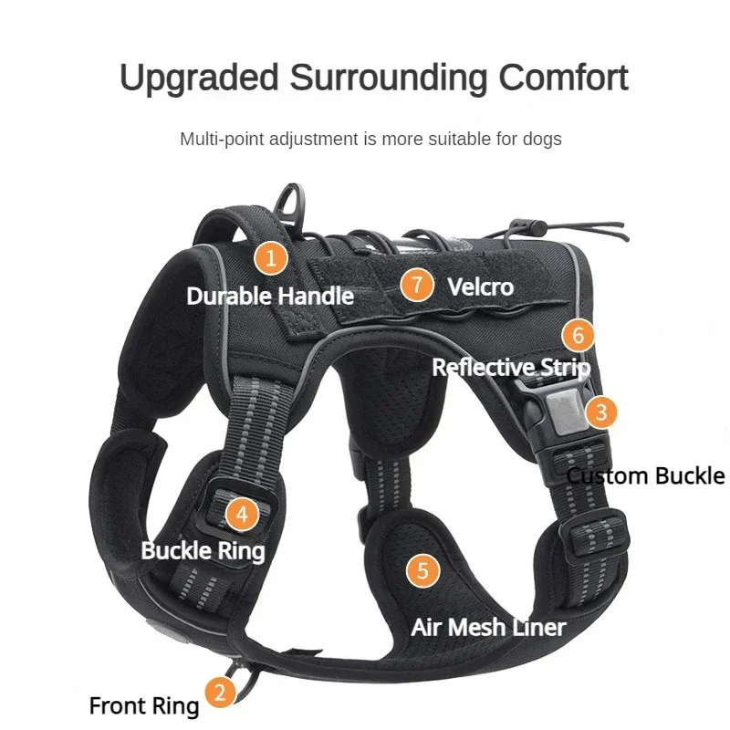 Tactical Dog Harness, No Pull Dog Harness, Adjustable Breathable Dog Vest Harness for Medium Large Dog Reflective Military - view 3