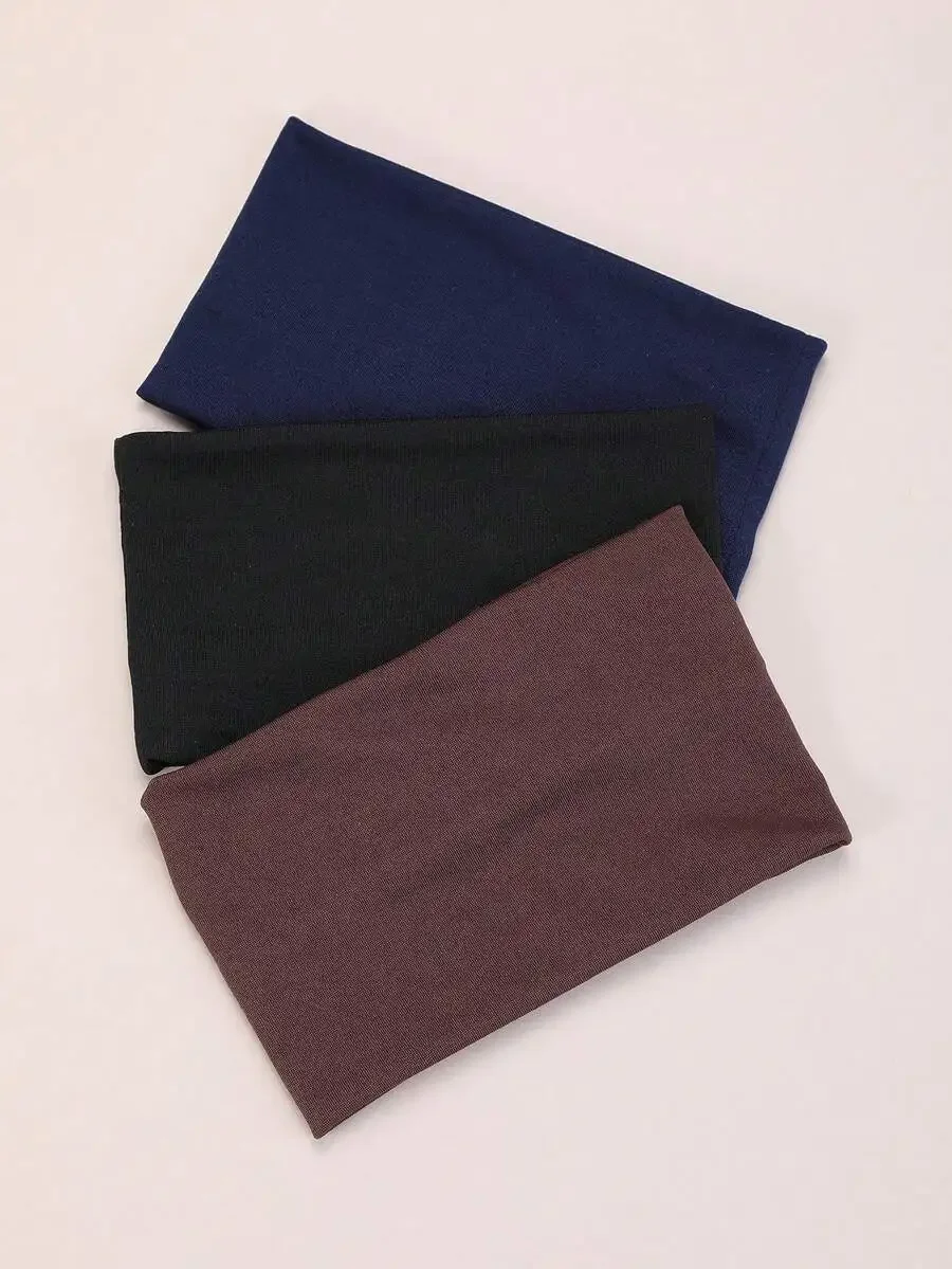 

3pcs Solid Polyester Headband Turban Hair Band for Women Casual Gym Sweatband