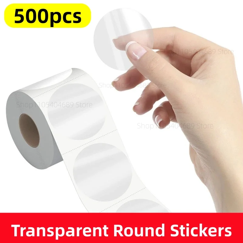 500 Stickers Crystal Clear Transparent 1"/1.5" Round PVC Stickers, Envelope TabSealer And Retail Package Clear Seal Labels