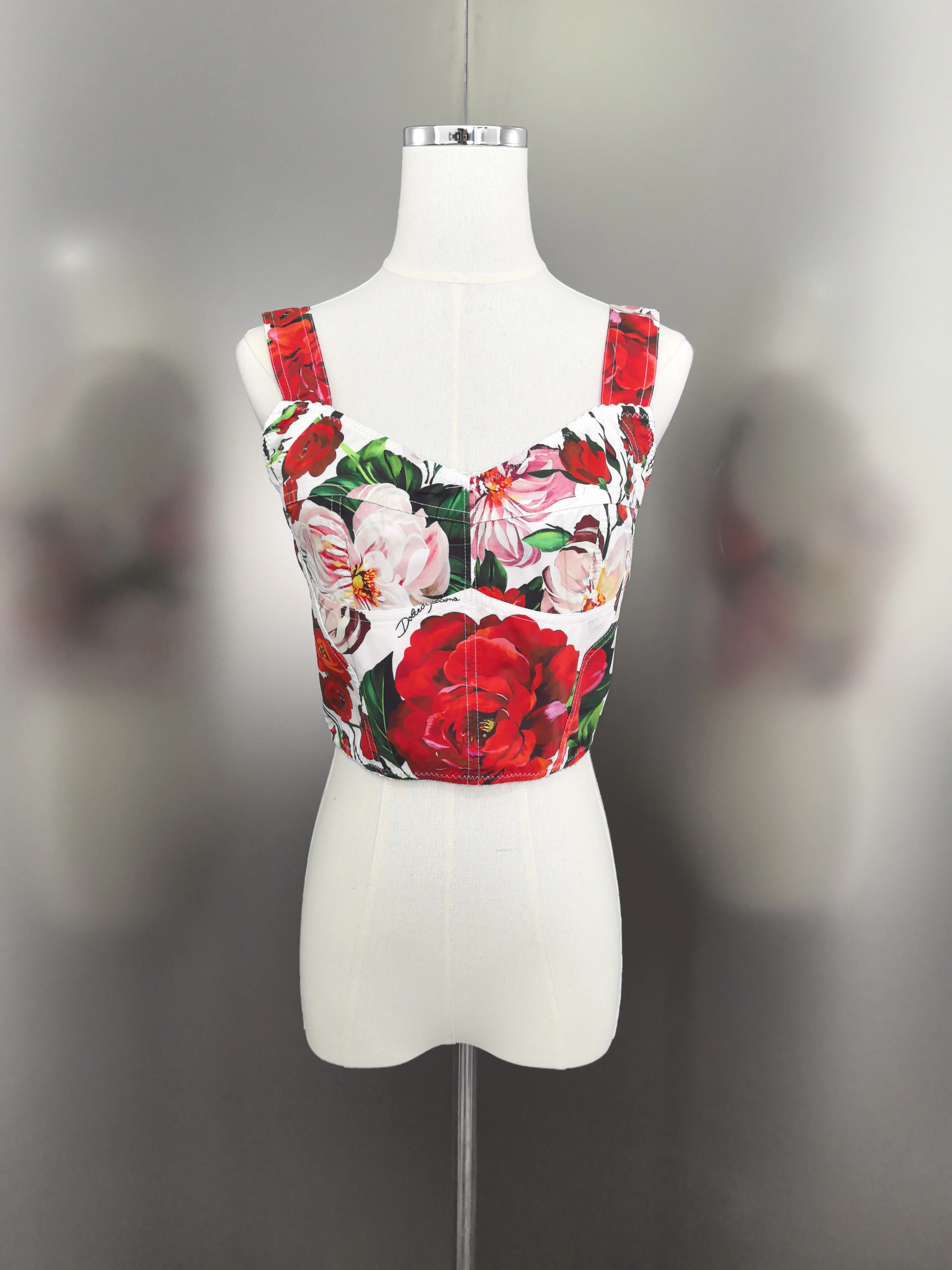 100% Cotton Corset 2024 Women's Casual Fashion Small cotton corset with colorful flower print on white background