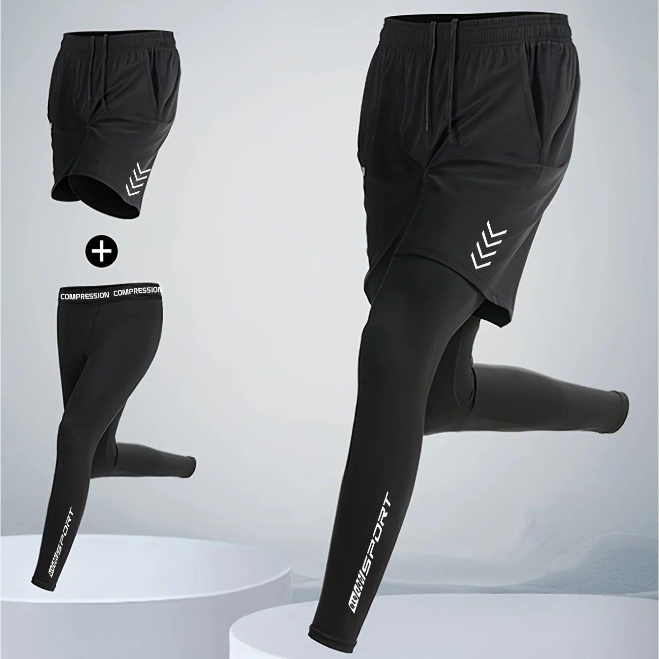 Autumn Men 2 in 1 Running Pants Training Basketball Legging Fitness Sweatpant Elasticity Jogging Trousers