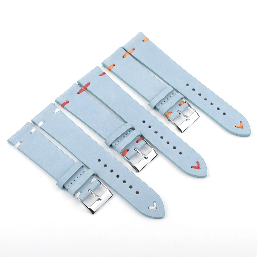 

Светло-синий замшевый кожаный ремешок для часов 18 мм, 20 мм, 22 мм, 24 мм, сменный ремешок для часов ручной работы, мужской и женский ремень для часов