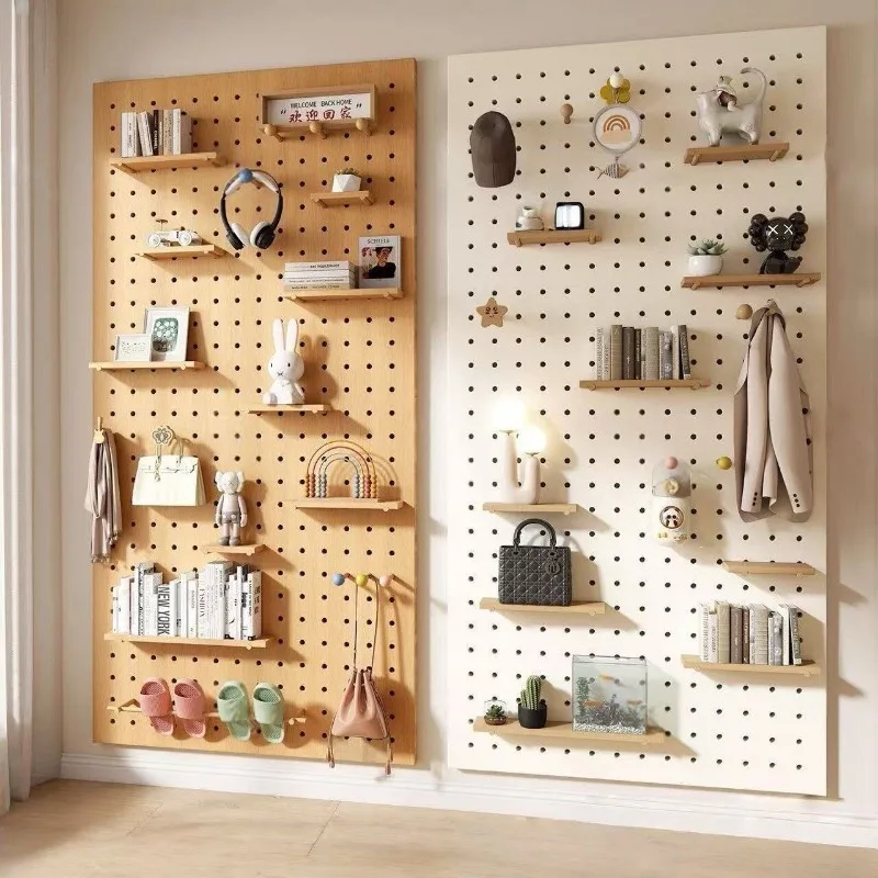 Solid Wood Pegboard Entryway Organizer Wall Mount Coat Rack Desk Display Board Wood Pegboard Wall Mounted Shelf Furniture
