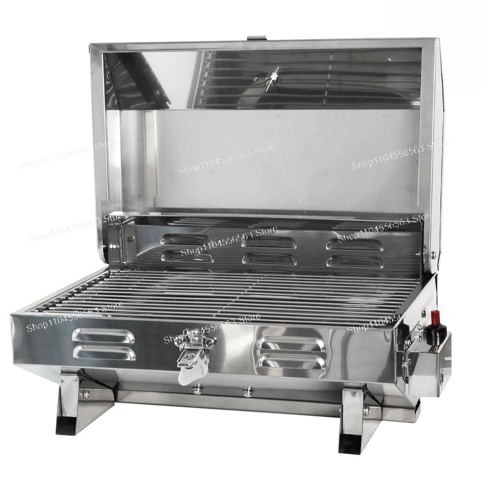

Stainless Steel Yacht BBQ Grill Portable Outdoor Gas Camping Stove with Fishing Rod Holder