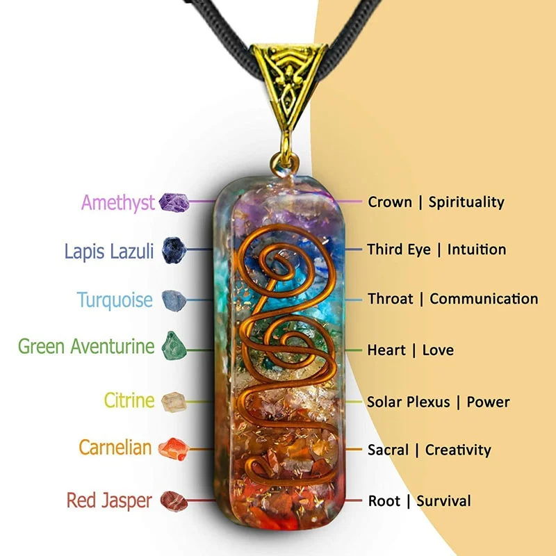 New Trendy 7 Chakras Hand Healing Orgone Pendant - Chakra Crystal Necklace with Adjustable Rope - Chakra Jewelry Spiritual Gift