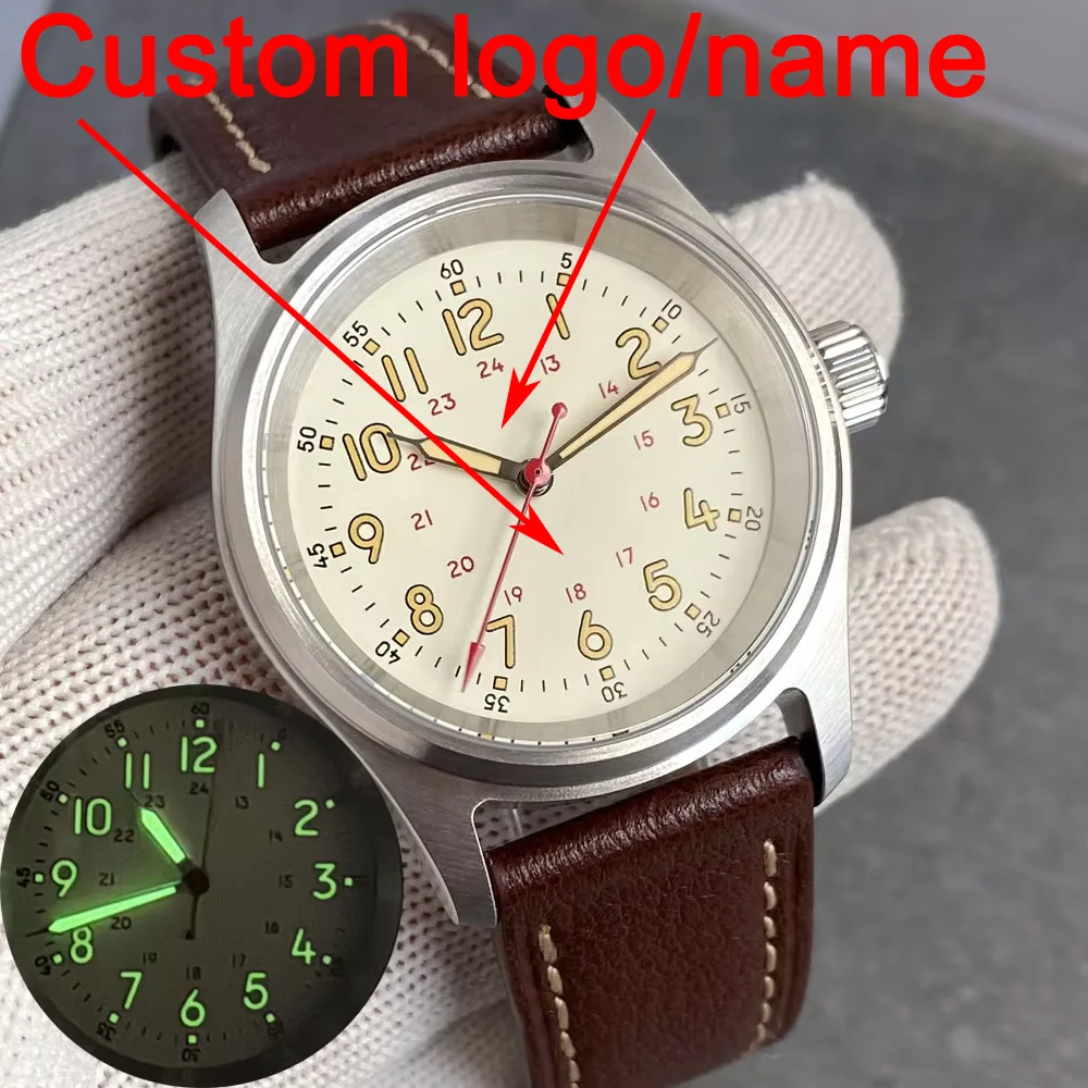 Customized Cream Vintage Dial 36MM NH35 Small Pilot Military Field Style Automatic 20ATM Waterproof Wristwatch Sapphire Glass