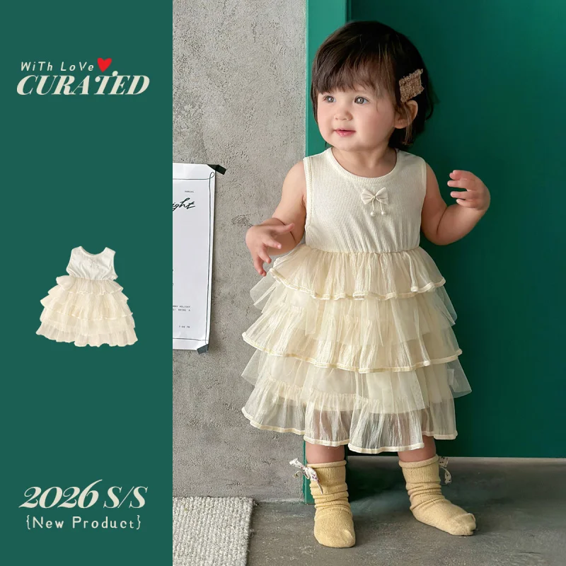 

Girls' summer dress, baby girl's fluffy tulle princess dress, one-year-old girl's formal dress, stylish children's cake dress