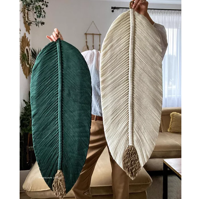 

Boho Macrame Leaf Wall Hanging, Handmade Green Leaf Cotton Rope Woven Wall Decor for Modern Home Decoration