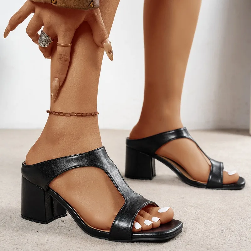 Sexy Deisnger Women High Heel Sandals Summer Female Shoes Square Heel Open Toe Ladies Sandalias Comfortable High Heels Slippers view 4