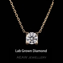 14k Yellow Gold 1ct CVD HPHT Lab Grown Diamond Pendant Necklace18inch in Solid Gold Wedding Necklace For Woman NO IGI