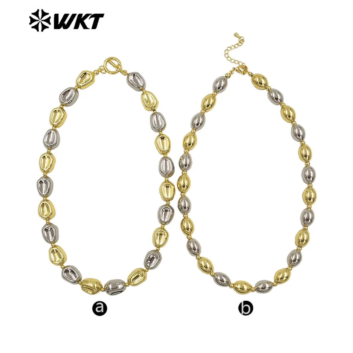 

WT-JFN29 Special Fashionable Two Style Flat And Oval Yellow Silver Beads Spacing Design For Friends Birthday Jewelry Gifts