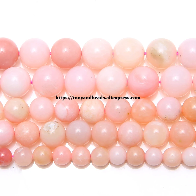 Genuine Semi-precious Natural Top Quality Peru Pink Opal Stone Round Loose Beads 6 8 10 12MM Pick Size For Jewelry Making DIY