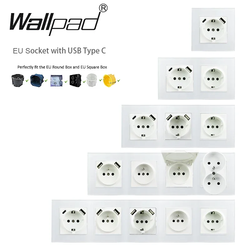 

Настенная розетка европейского стандарта Usb Type-EC, ТВ, RJ45 модулятор, настенный переключатель 1, 2, 3 клавиши, с фонариком и стеклянной панелью, «сделай сам», круглая коробка