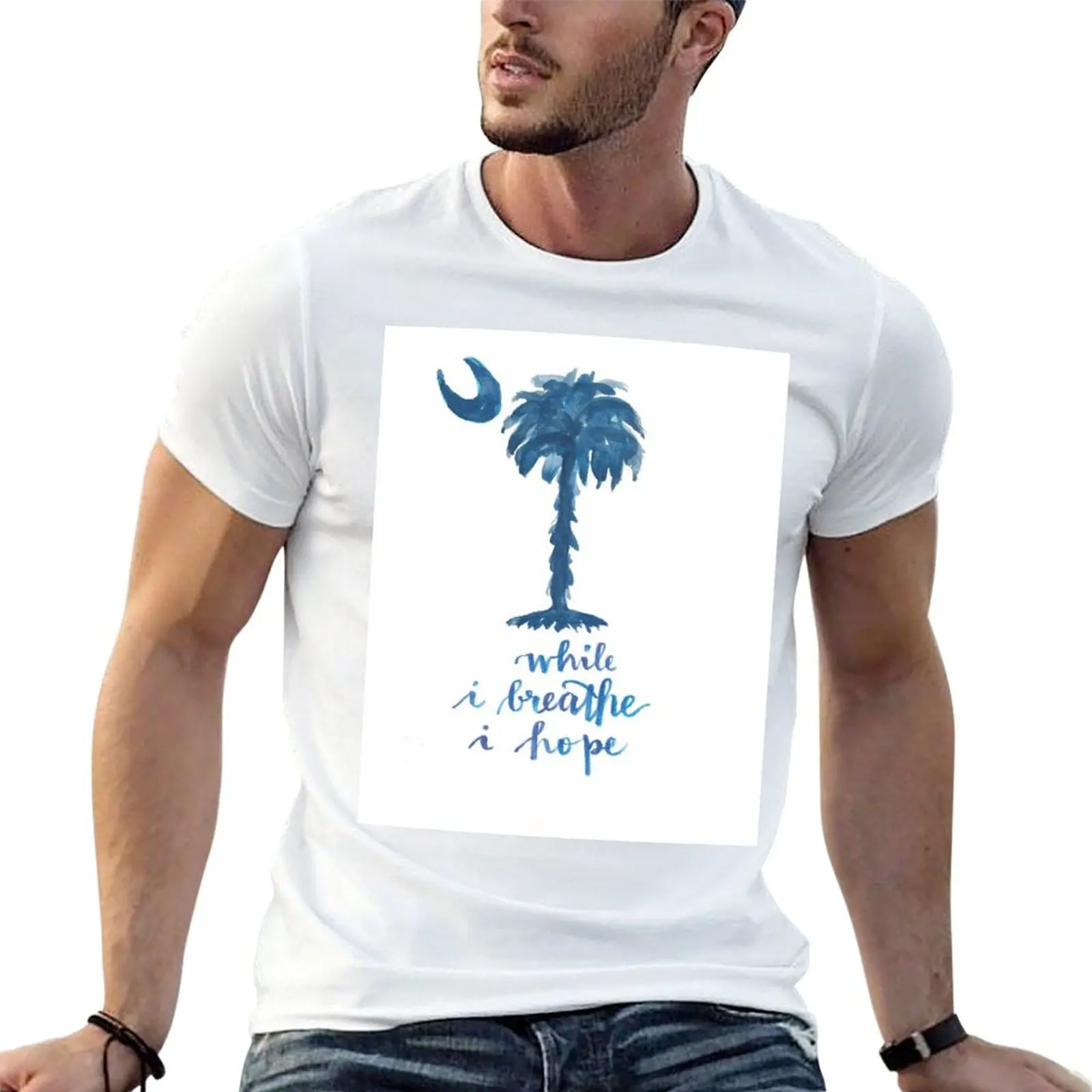 While I Breathe I Hope SC Palmetto Moon T-Shirt Large Size Casual Tee Shirt