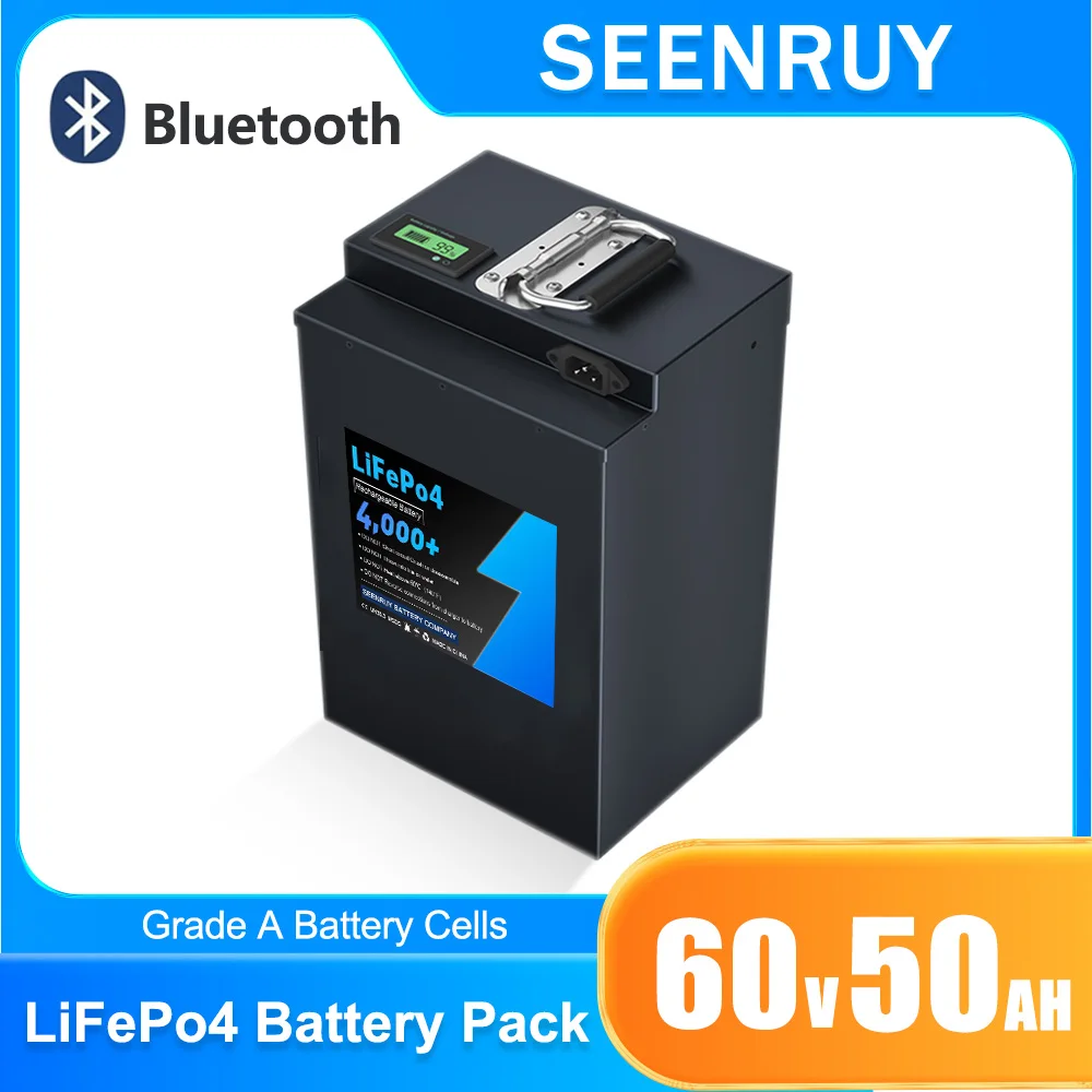 

Аккумулятор Lifepo4 60 В 50 Ач с BMS для электромобиля, трехколесного велосипеда, большой емкости, дополнительное зарядное устройство Bluetooth и 10 А