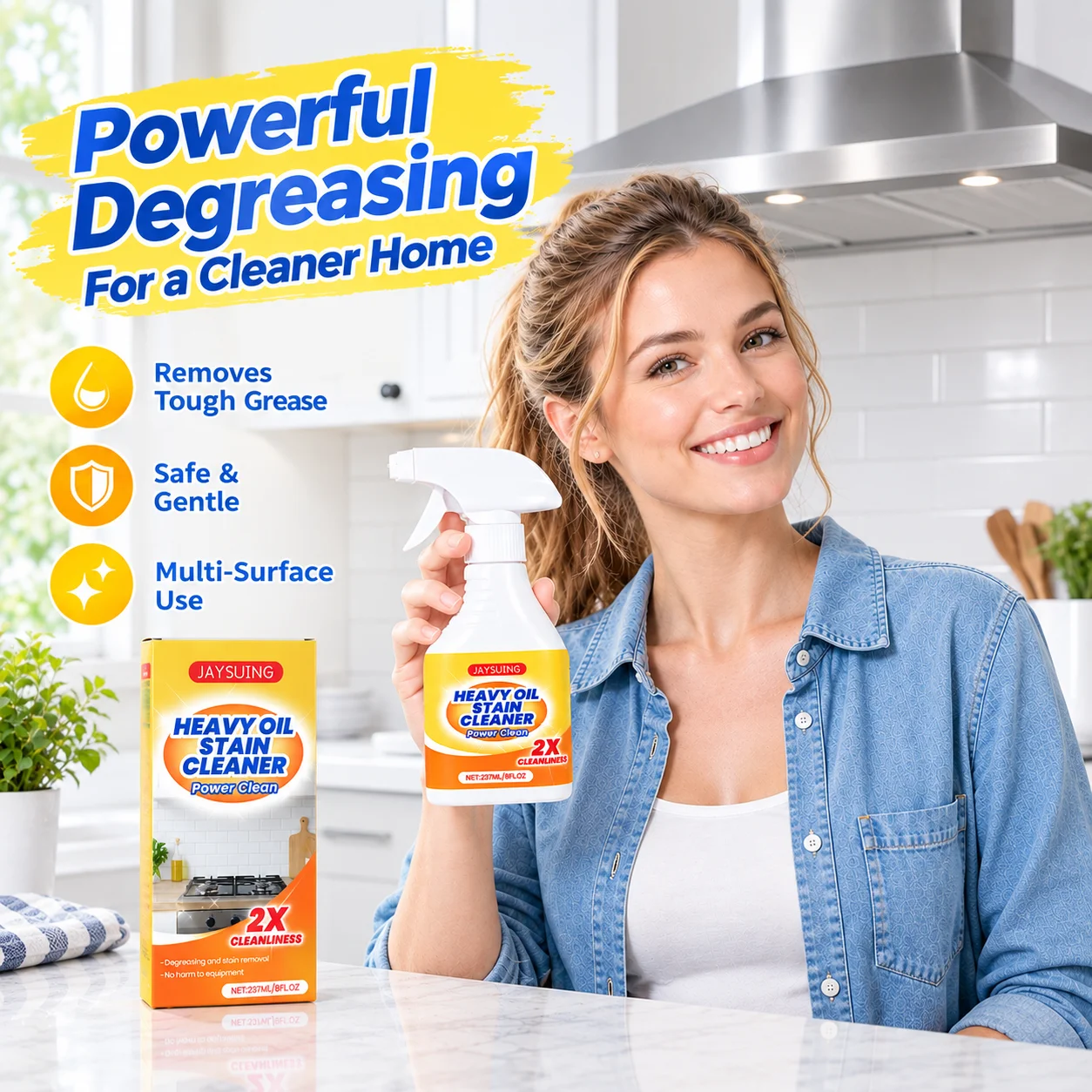 Jaysuing Heavy Oil Stain Cleaner Spray Household Powerful Degreaser for Range Hood Stove Oven Multi-surface Cleaning Agent 237ml