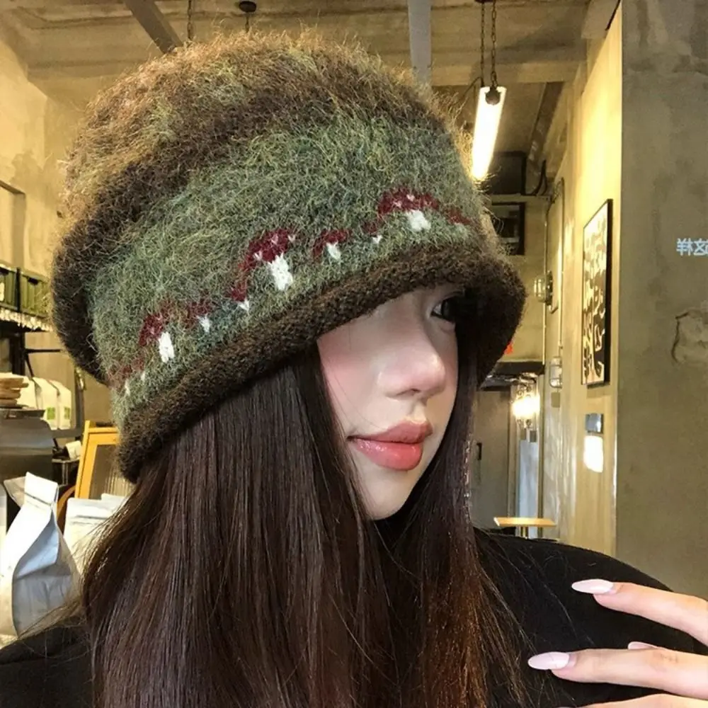 

Casual Ethnic Style Fair Isle Style Knitted Hat Windproof Thicken Winter Pullover Hat Warm Retro Beanies Hat Winter