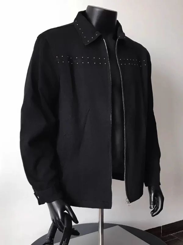 

Мужская куртка с заклепками большого размера, воротник на молнии, свободная посадка, осенняя новинка, модная повседневная верхняя одежда, молодежная 2) Sle