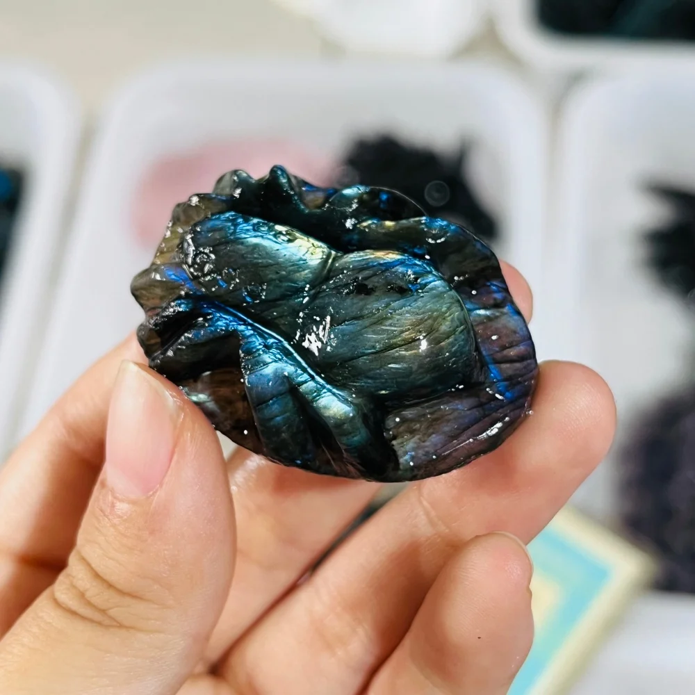 2PCS Natural Labradorite Spider Animal Quartz Carving Feng Shui Healing Home Decor Lucky Gift Fashion Feng Shui Decoration