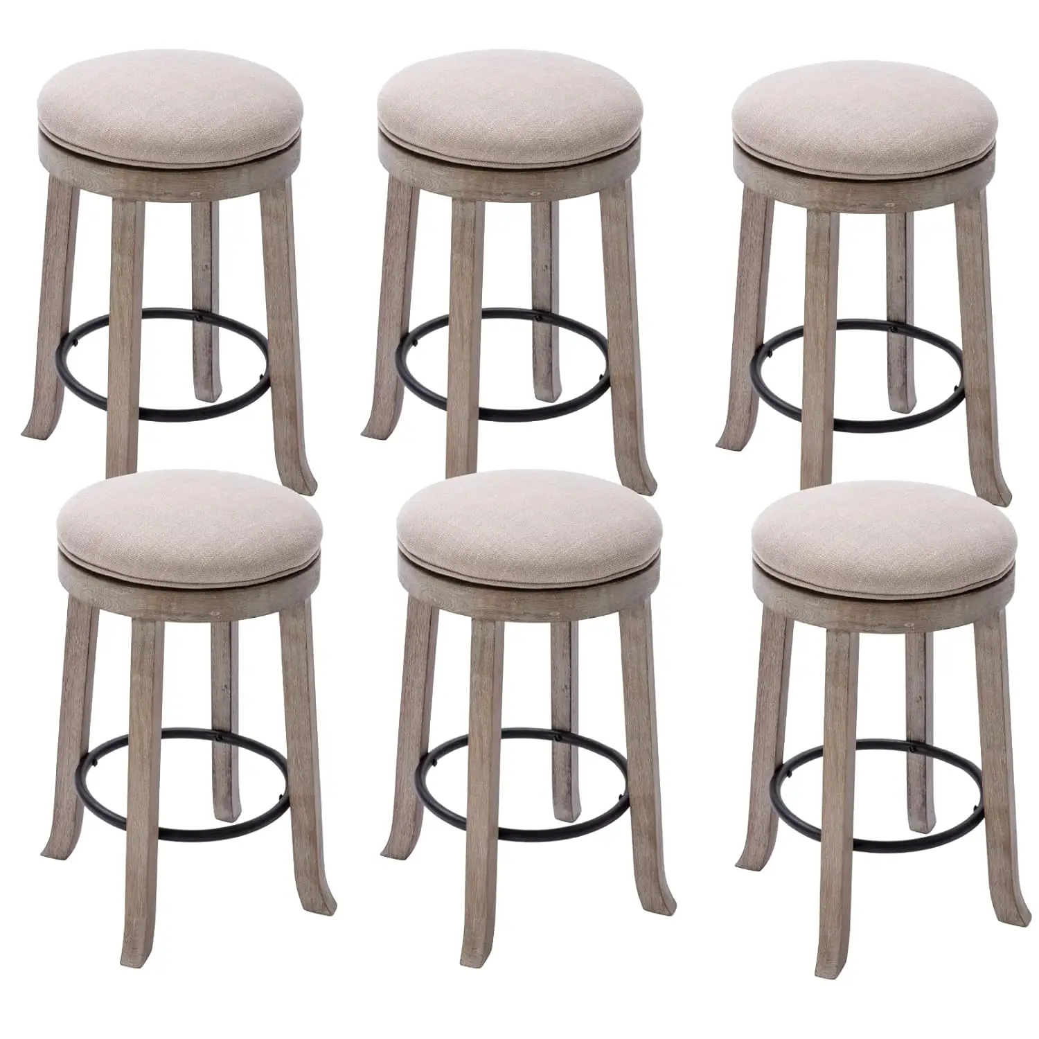 

360 ° Набор вращающихся барных стульев из 6 шт., табуреты для фермерского дома диаметром 25,6 дюйма с ножками из массива дерева, современная спинка, по индивидуальному заказу