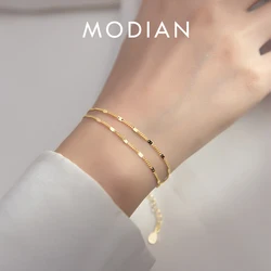 Modian Hot Sale 925 Sterling Silver Double Layers Trendy Sparkling Bracelet Women Adjustable Link Chain Bracelet Fine Jewelry