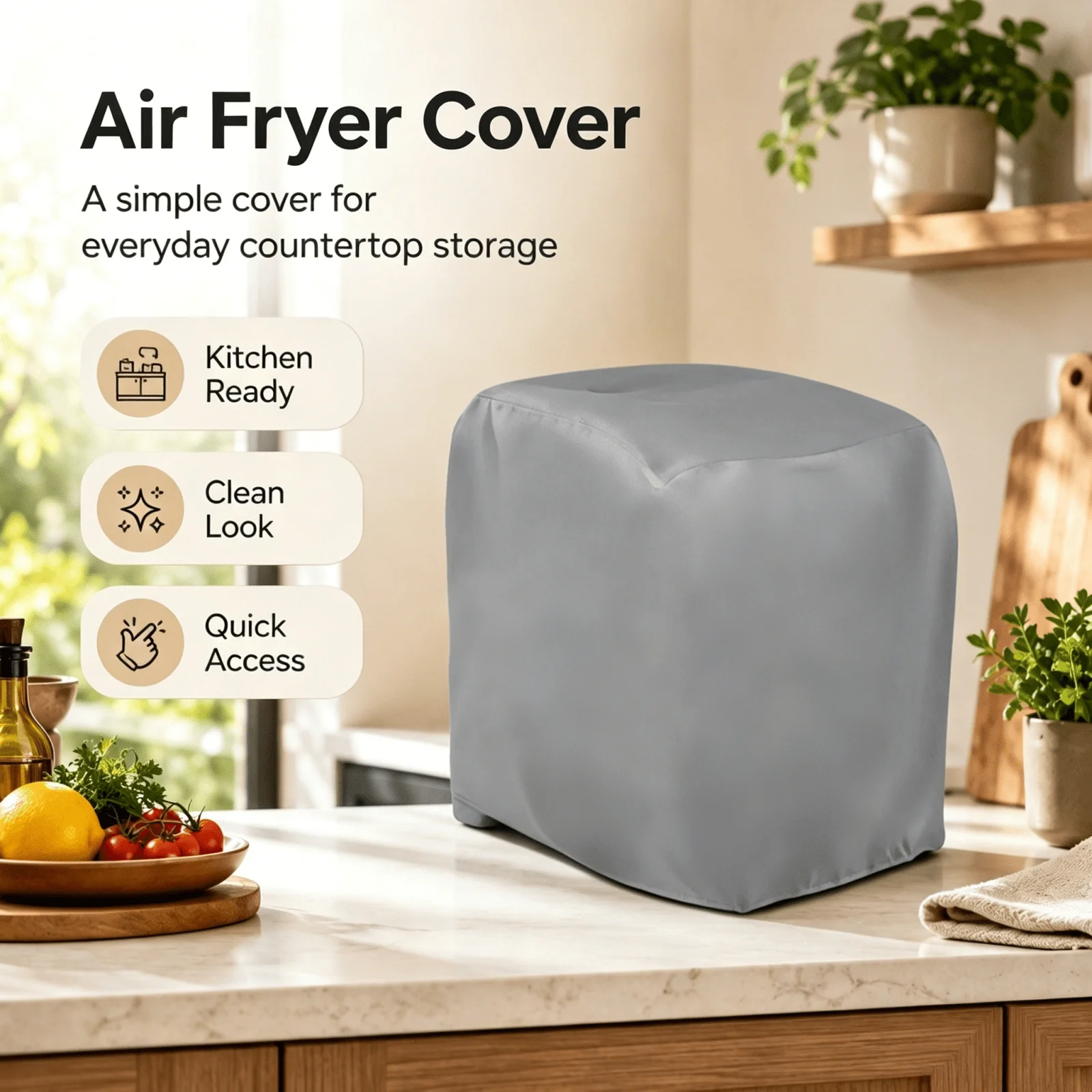 Bottom Drawstring Air Fryer Protective Dust Cover, Black & Gray Optional, Household Dust‑Proof Accessory for Air Fryer