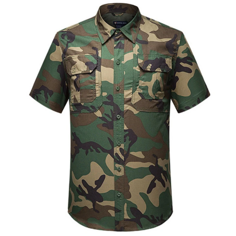 Commuter Tactical Shirt Mens Outdoor Training Camouflage Short Sleeved Tops Multi Pocket Summer Breathable Hunting T-shirt Thin