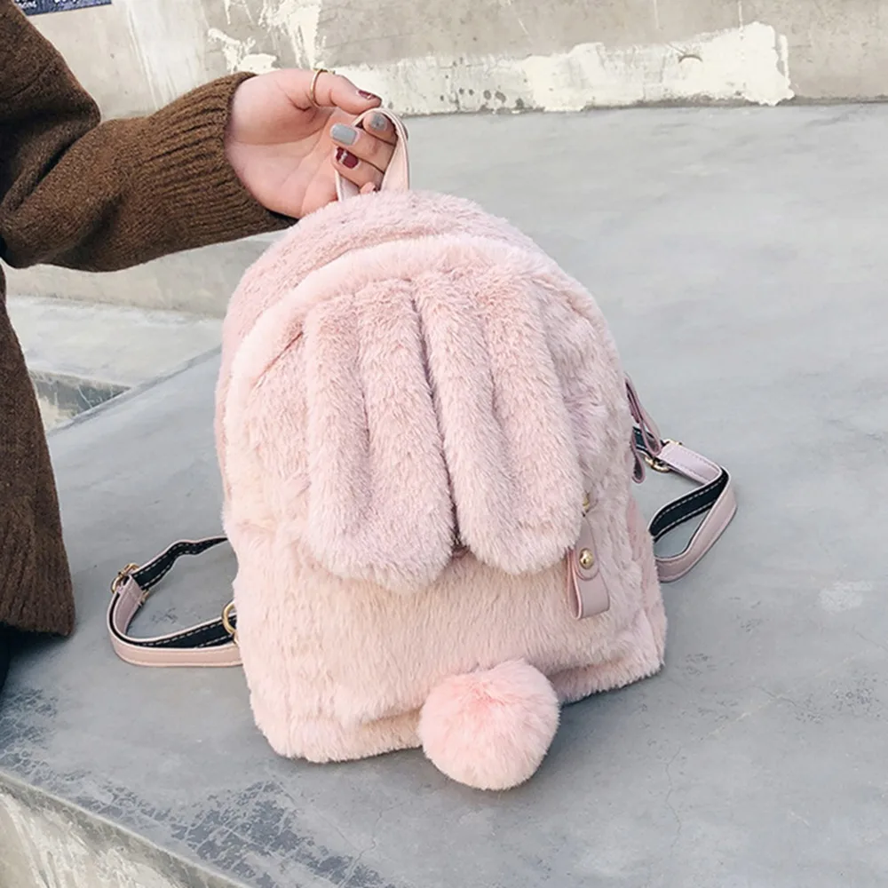 Sweet Bunny Ear Pink Color Rabbit Ear Student Backpack Pink Backpack Street Wear