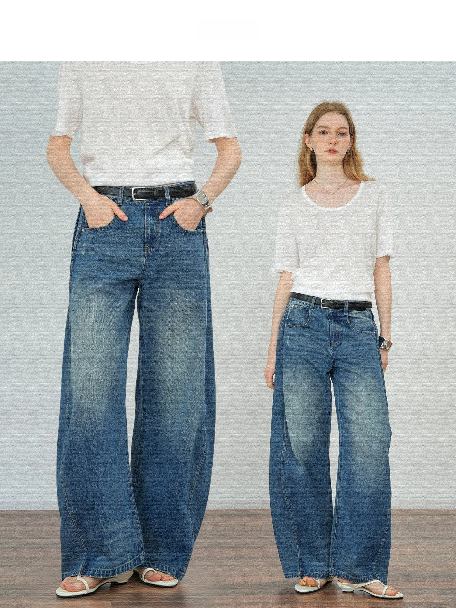 

Современные необычные джинсы с высокой талией и широкими штанинами из плотного хлопкового денима, повседневные, свободного кроя, на молнии, в стиле «банан».