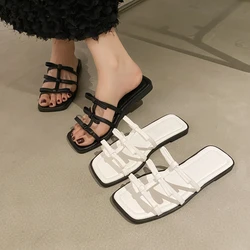 Bow shaped flip flops for women to wear in summer. 2024 new style sandals, retro fairy soft flat beach sandals