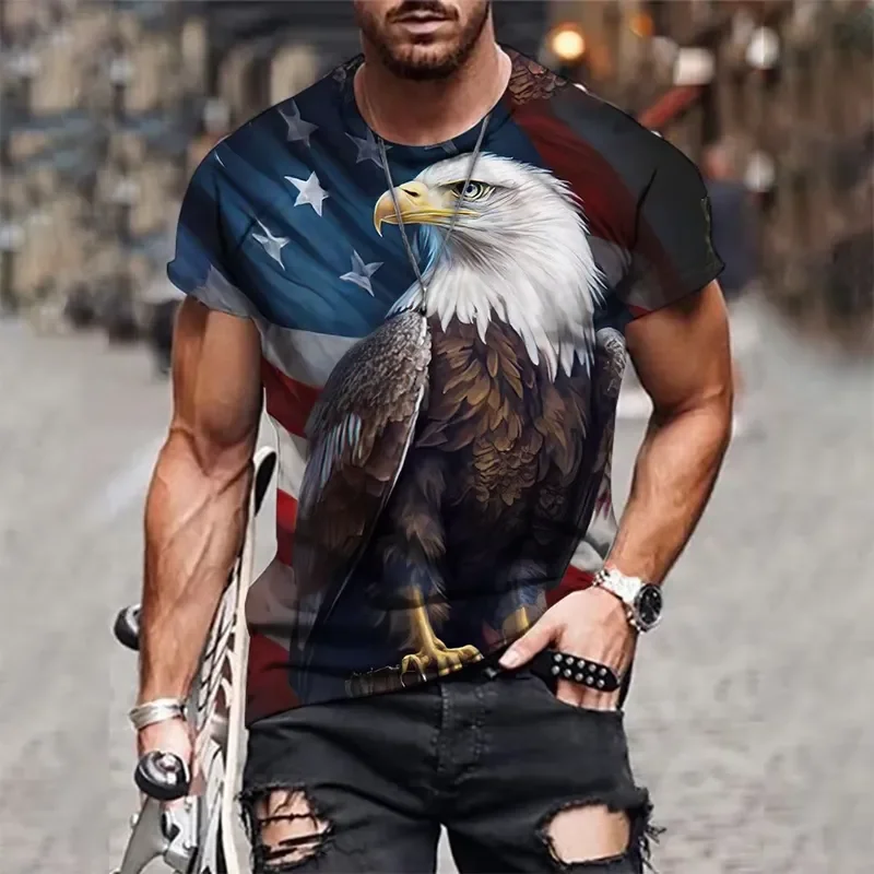 2026 Men's 3D Tiger Print Short Sleeve Crew Neck T-Shirt Breathable Medium Stretch Casual Fashion Tee for Outdoor Activities