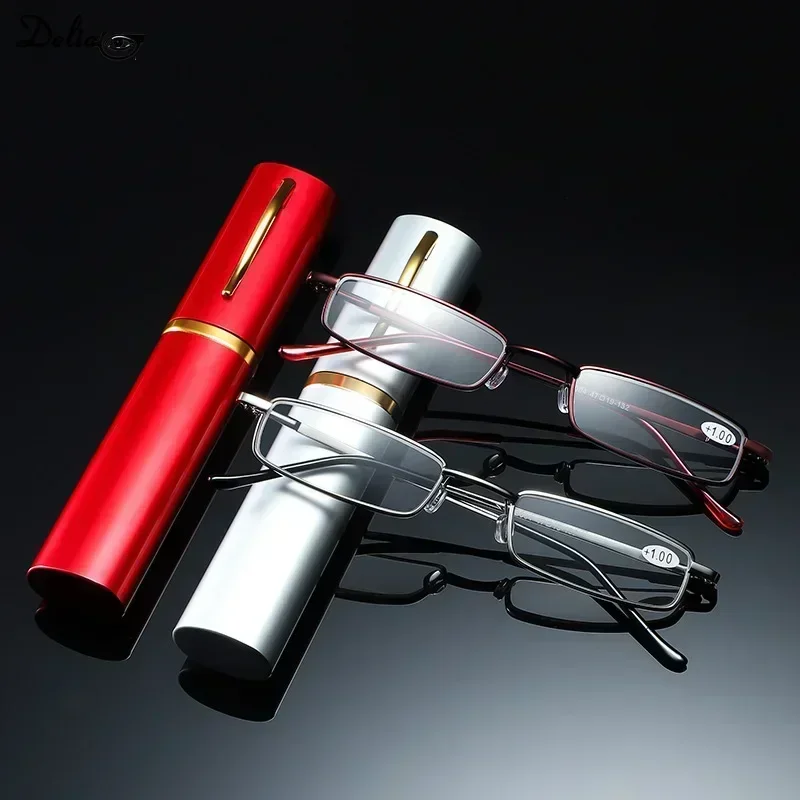 Elegant Portable Mini Reading GlassesplasticsFrame Pen Box Ultra-thin Men Women Reading Glasses Presbyopia Eyeglasses With Box